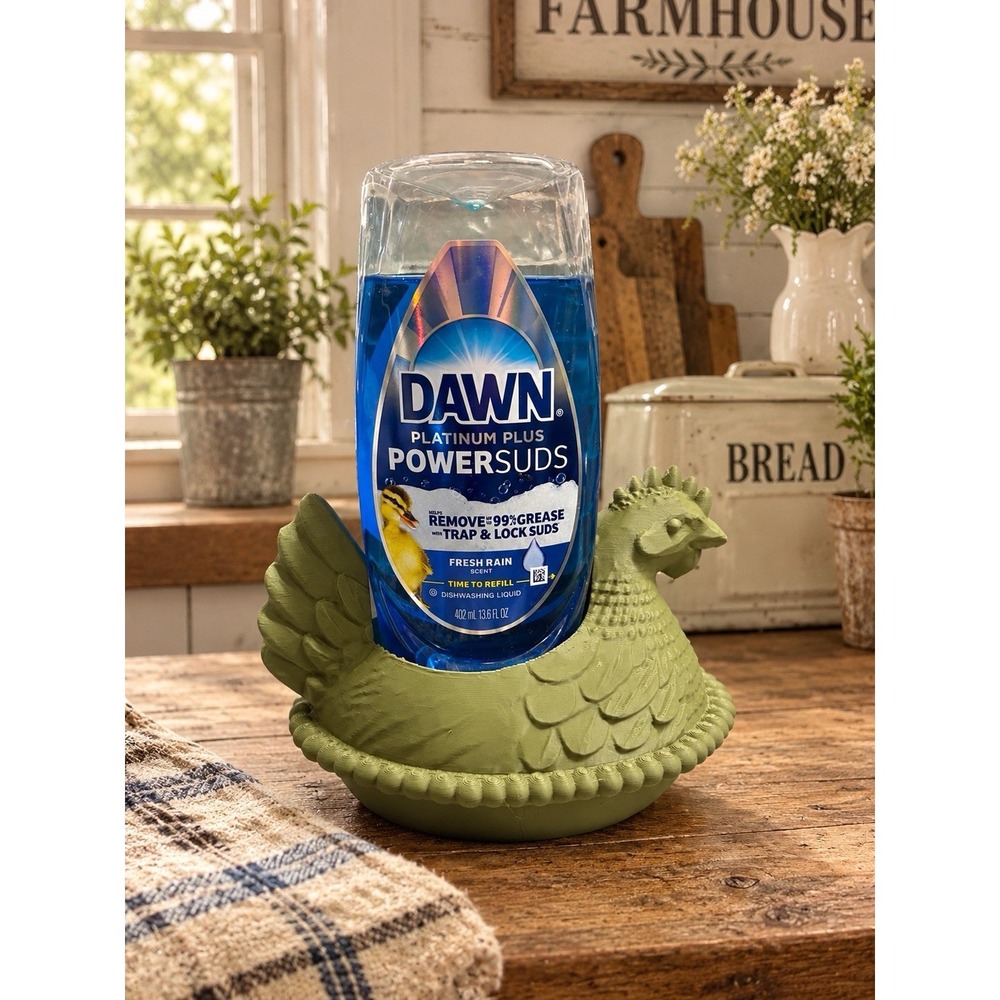 Hen On Nest Dawn Dish Soap Holder Caddy 3D Print Sage Kitchen Country Cottage